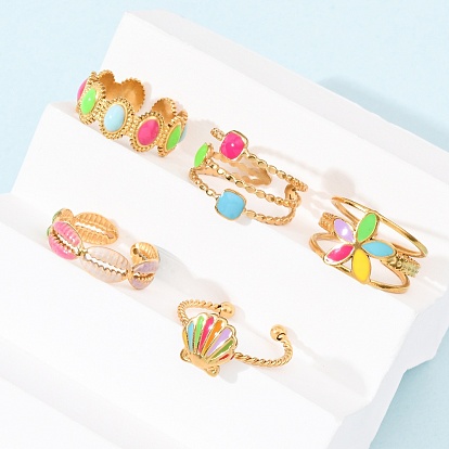 304 из нержавеющей стали Манжета кольца для женщин, с эмалью, золотые