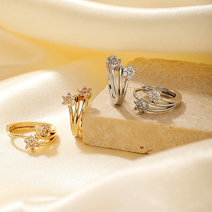 Шикарные модные цветочные хип-хоп серьги-кольца из латуни, со стразами