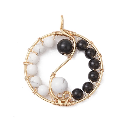 Подвески из натурального обсидиана и говлита, амулеты инь-ян из медной проволоки