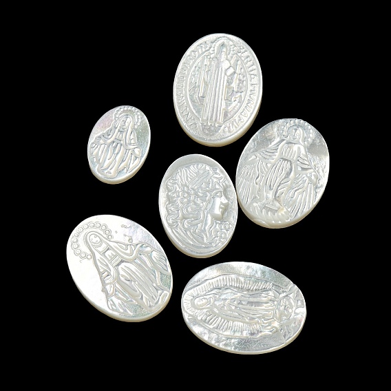 Резные кабошоны из натуральной белой ракушки, овальные