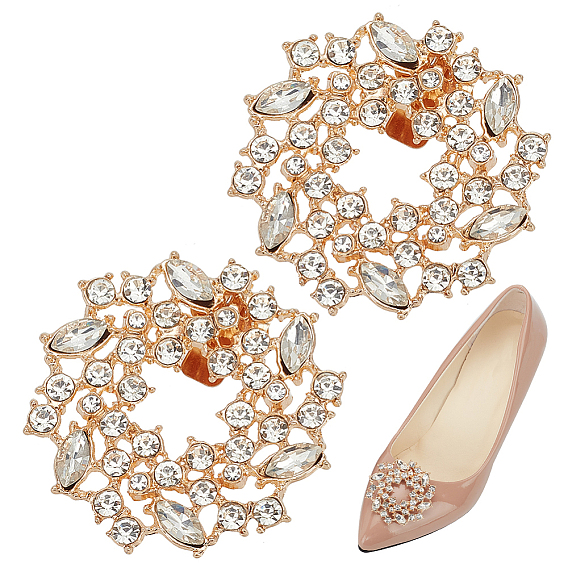 1 пара съемных пряжек для обуви из сплава в форме цветка, со стеклянными стразами и железной фурнитурой, пряжка на высоком каблуке