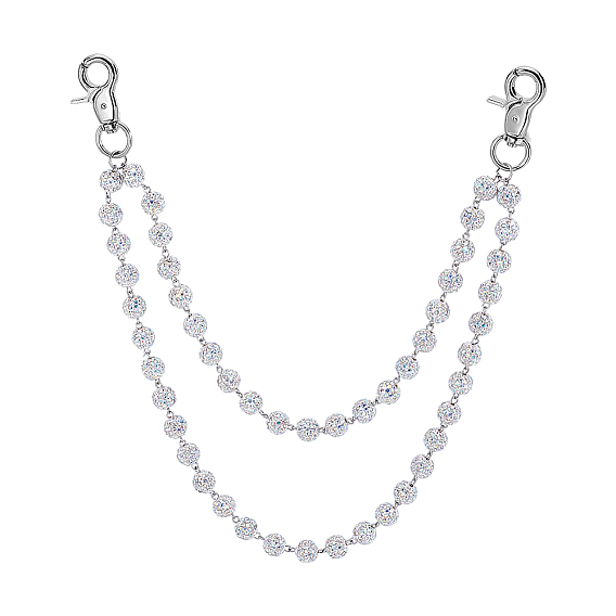 Цепочки для брюк из полимерной глины с круглыми бусинами и стразами для женщин, Сплав с застежками, платина