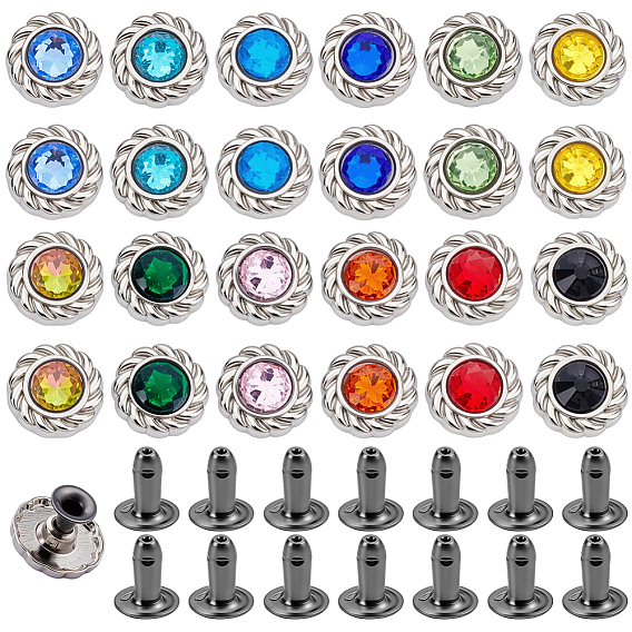 24сумки 12 цвета сплав стекло заклепки, заклепка столкновения, плоско-круглые, платина