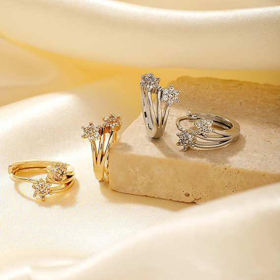 Шикарные модные цветочные хип-хоп серьги-кольца из латуни, со стразами