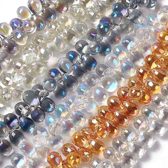 Electroplate Glass Beads Strands, Top Drilled Beads, Teardrop
