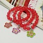 Charm Bracelets, Fashion Frosted Transparent Acrylic Bracelets for Kids, with Enameled Alloy Charms and Elastic Thread, 45mm