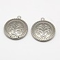 304 Stainless Steel Pendants, Flat Round with Tree