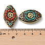 Handmade Tibetan Style Beads, with Brass Findings and Synthetic Turquoise, Antique Golden, Horse Eye with Ohm/Aum Pattern