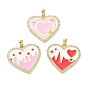 Brass Micro Pave Clear Cubic Zirconia Pendants, with Enamel, Heart Charms, Real 14K Gold Plated