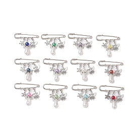 12Pcs 12 Colors Angel Alloy & Acrylic Kilt Pins, Iron Brooches, Platinum