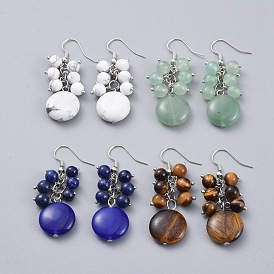 Pendientes colgantes de piedras preciosas naturales, con los hallazgos de hierro y los ganchos del pendiente de bronce