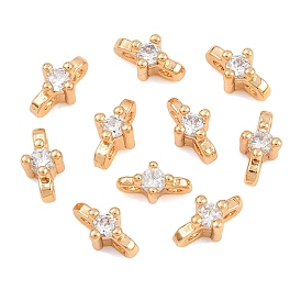 Breloques connecteurs en laiton Shegrace avec micro-pavé de zircone cubique, liens de fleurs, sans cadmium et sans plomb et sans nickel, plaqué longue durée