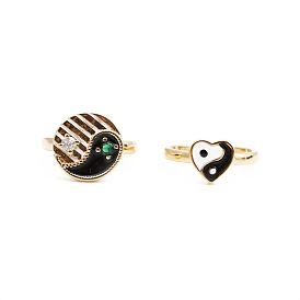 Black and White Love Heart Ring for Women - Gold Plated Copper Band