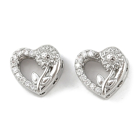 Латунные микропаве прозрачные многонитевые звенья из циркония, без кадмия, без никеля и без свинца, подсолнух сердце