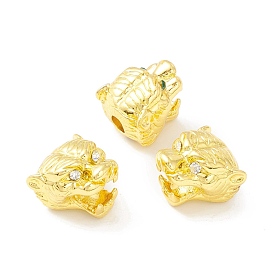 Rack Plating Brass Cubic Zirconia Beads, Long-Lasting Plated, Real 18K Gold Plated, Tiger