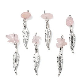 50Pcs Tibetan Style Alloy Pendants, with Natural Gemstone Chip Beads, Father Charms, Antique Silver