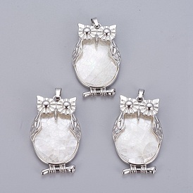 Natural White Shell Mother of Pearl Shell Pendants, with Platinum Tone Brass Findings, Owl