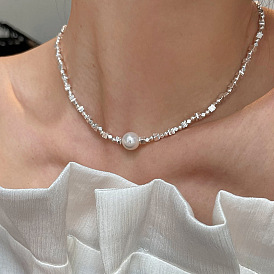 Fashionable Silver Sweater Chain with Pearl Necklace - Elegant and Versatile