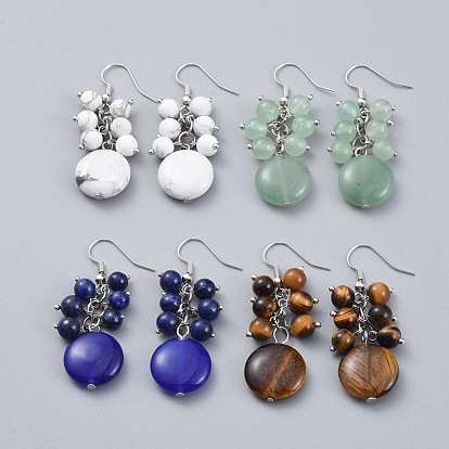 Pendientes colgantes de piedras preciosas naturales, con los hallazgos de hierro y los ganchos del pendiente de bronce