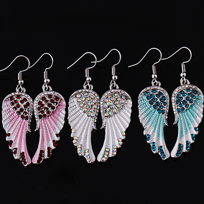 Rhinestone Wings Dangle Earrings, Platinum Plated Alloy Jewelry for Women