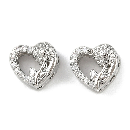 Латунные микропаве прозрачные многонитевые звенья из циркония, без кадмия, без никеля и без свинца, подсолнух сердце