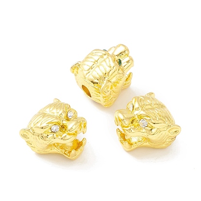 Rack Plating Brass Cubic Zirconia Beads, Long-Lasting Plated, Real 18K Gold Plated, Tiger