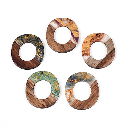 Подвески из непрозрачной смолы и ореха, овальные амулеты, с блеском порошок