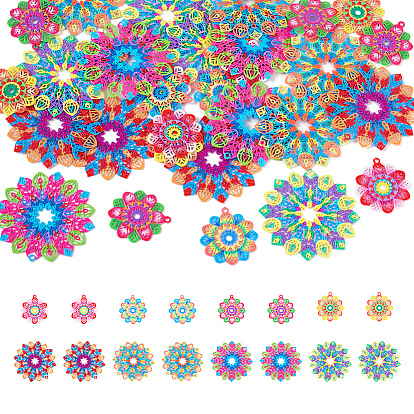 32шт 8 стили окрашены распылением 430 филигранные подвески из нержавеющей стали, цветочный шарм