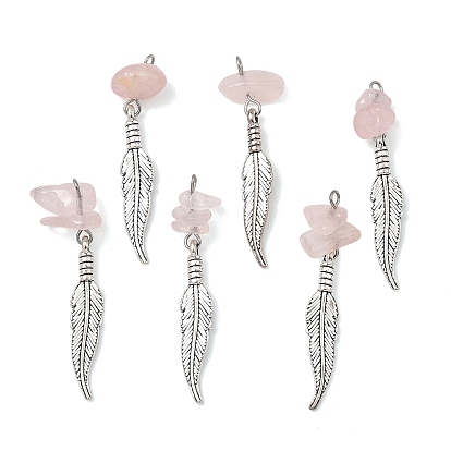 50Pcs Tibetan Style Alloy Pendants, with Natural Gemstone Chip Beads, Father Charms, Antique Silver