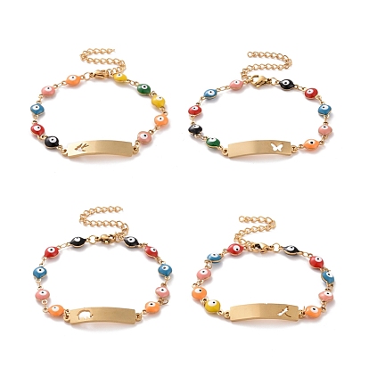 Вакуумное покрытие pvd 304 браслет из прямоугольных звеньев из нержавеющей стали, красочный эмалевый браслет с цепями от сглаза для женщин