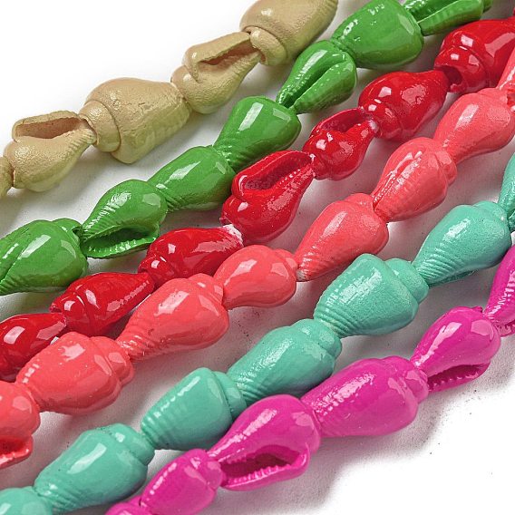 Нити натуральных спиральных бусин из ракушек, окрашенных распылением, формы раковины