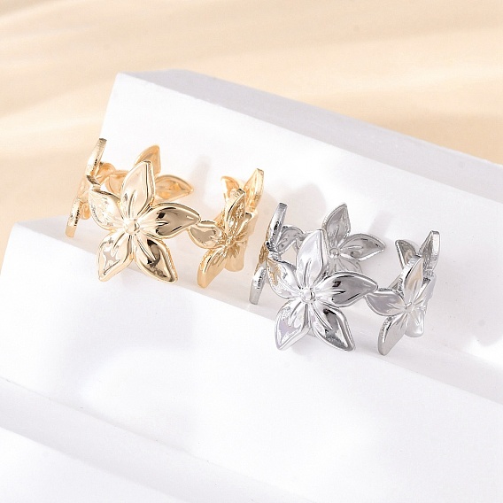 Латунные регулируемые открытые манжеты для женщин, без кадмия, без никеля и без свинца, цветок