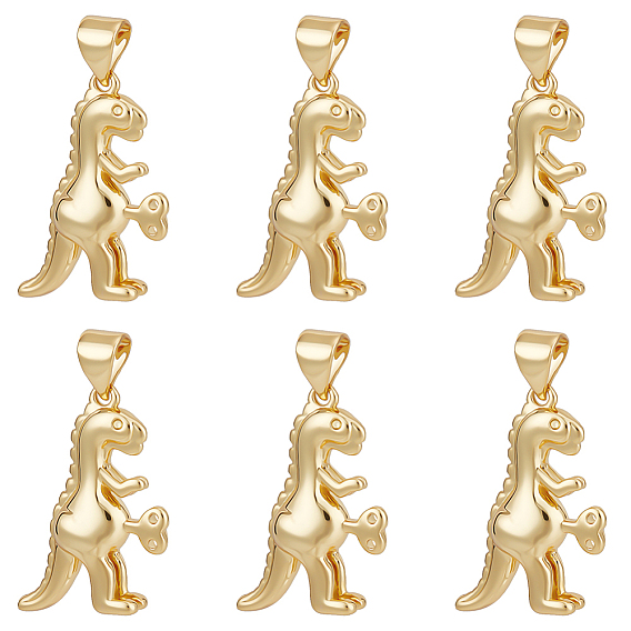 6Pcs Brass Pendants, Long-Lasting Plated, Dinosaur