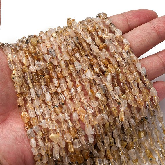 Природного золота Rutilated кварцевые нити бисера, самородки