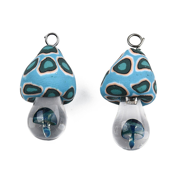 Полимерной глины ручной работы подвески, с лэмпворком ручной работы и железной петлей с платиновым напылением, гриб