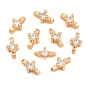 SHEGRACE Brass Micro Pave Cubic Zirconia Connector Charms, Flower Links, Cadmium Free & Lead Free & Nickel Free, Long-Lasting Plated