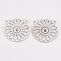 304 Stainless Steel Crystal Rhinestone Pendant Links, Flat Round