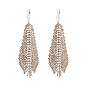 Extravagant Diamond-Encrusted Leaf-Shaped Earrings with Chain, Luxurious and Elegant for Parties