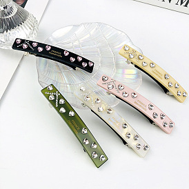 Elegant Rhinestone Rectangular Hair Clip with Heart-shaped Design and French Style