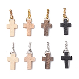 8Pcs 8 Colors Wood Pendants, Cross, with Brass Ice Pick Pinch Bails Finding