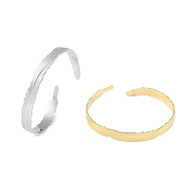 304 Stainless Steel Leaf Open Cuff Bangles for Women