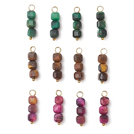 3шт. 3 цвета подвесок из натурального тигрового глаза, смешанные окрашенные и неокрашенные, ограненные кубические подвески, золотые