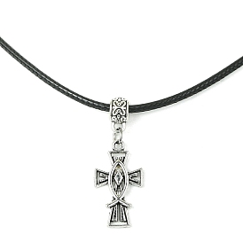 Tibetan Style Alloy Cross Pendant Necklaces, with Imitation Leather Cords