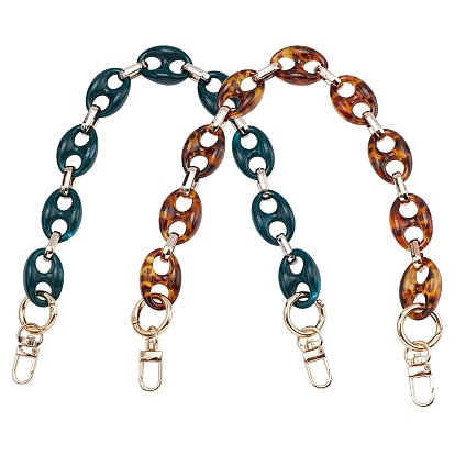 2Pcs 2 Colors Acrylic Cable Chains Bag Handles, with Alloy Clasps, Bag Replacement Accessories