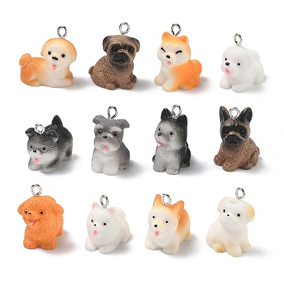 Непрозрачные подвески смолы, собачий шарм, с платиновыми тоновыми железными петлями