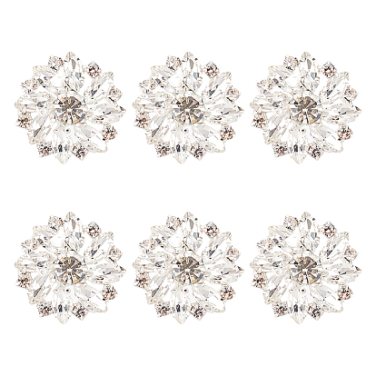 6 шт. латунные пуговицы со стразами, 1-луночное, цветок