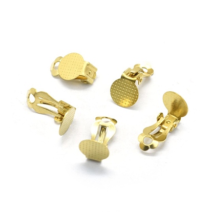 Brass Clip-on Earrings Findings, with Round Flat Pad, For Non-pierced Ears