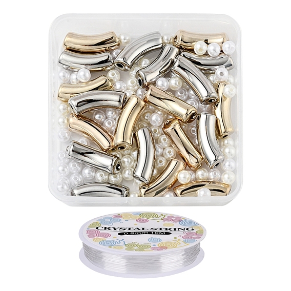 DIY Chunky Tube Beads Bracelet Making Kit, Including CCB Plastic Beads, ABS Plastic  Pearl Beads, Elastic Thread