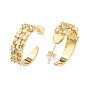 Cubic Zirconia Half Hoop  Earrings, Golden Brass C-shape Stud Earrings for Women, Nickel Free