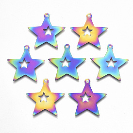 Ion Plating(IP) 201 Stainless Steel Pendants, Etched Metal Embellishments, Star